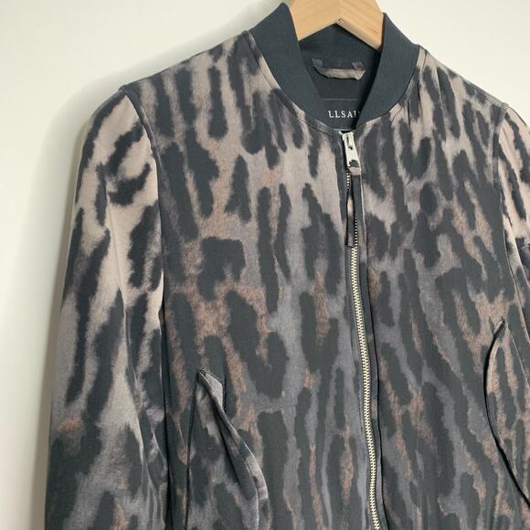 ALLSAINTS Sinai Leopard Print Silk Bomber Jacket Womens Small - Picture 4 of 16